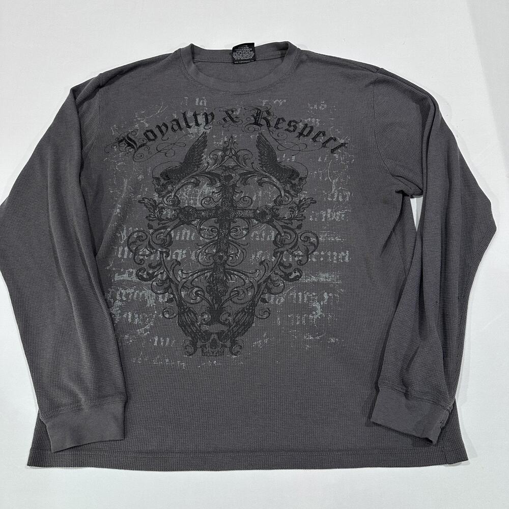 MMA Elite Shirt XL Gray Long Sleeve Thermal Loyalty Respect Grunge Y2K HOLES